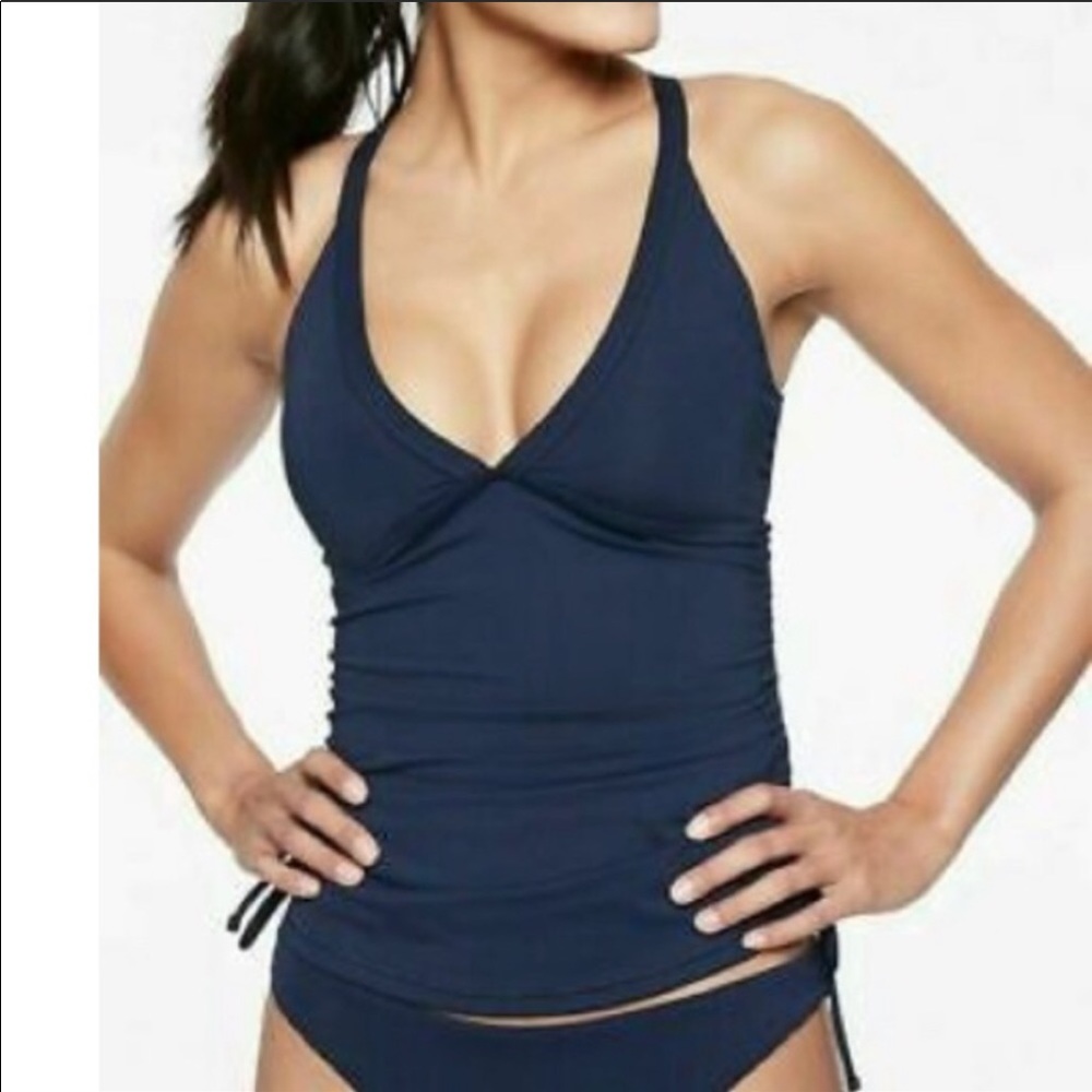 Athleta side scrunch tankini navy m